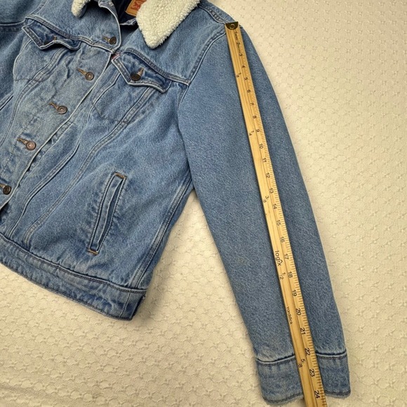 Levi's Denim Trucker Jacket Womens Plus 1X Blue Sherpa Quilted Button Front Chic - Picture 11 of 16